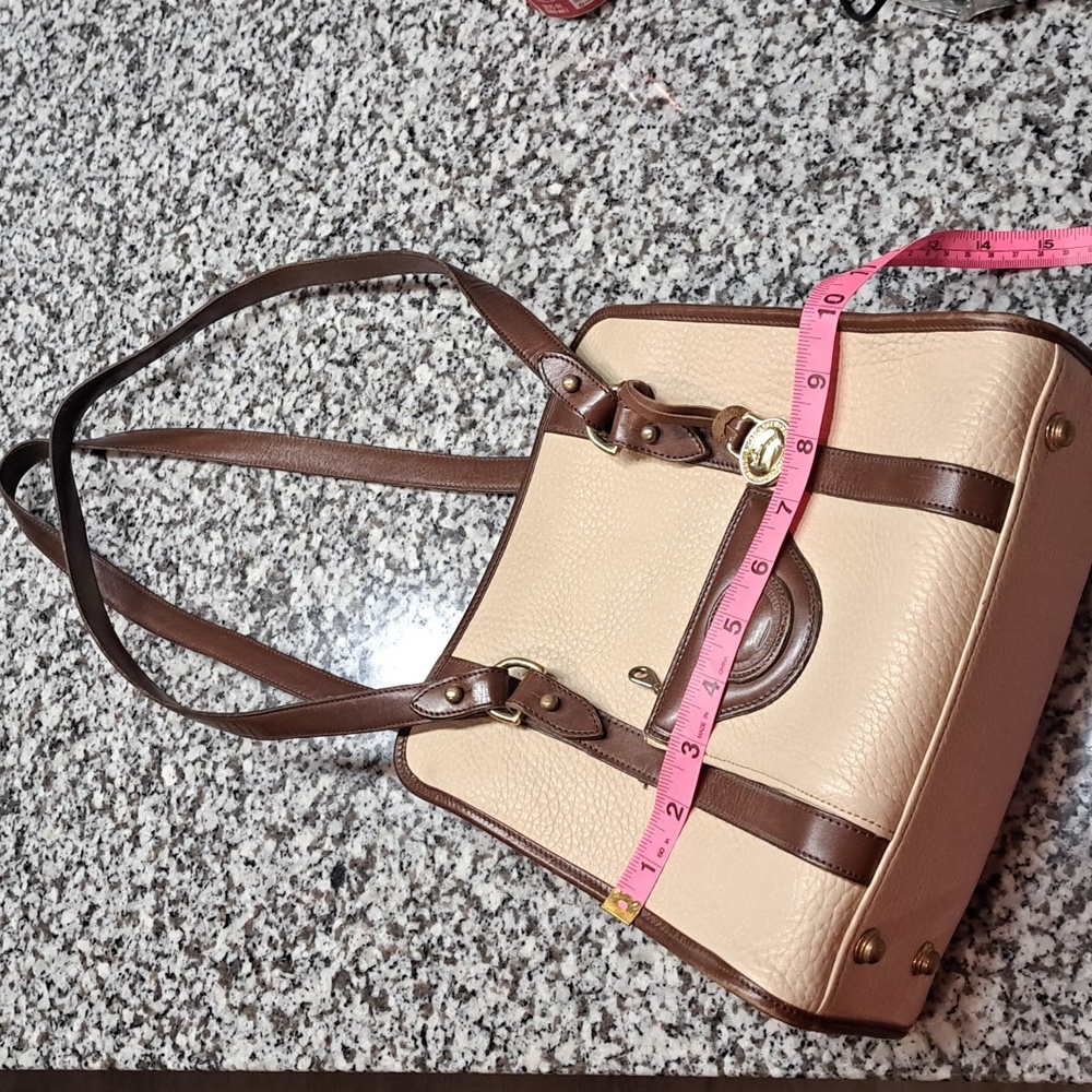 Vintage Dooney & Bourke Beige/Brown Pebbled Leather Tote Shoulder Bag - Picture 4 of 16